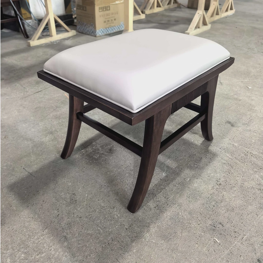 （58*42*43）奥克维尔全原木客厅卧室超纤皮脚踏桃花心木-FY-2002