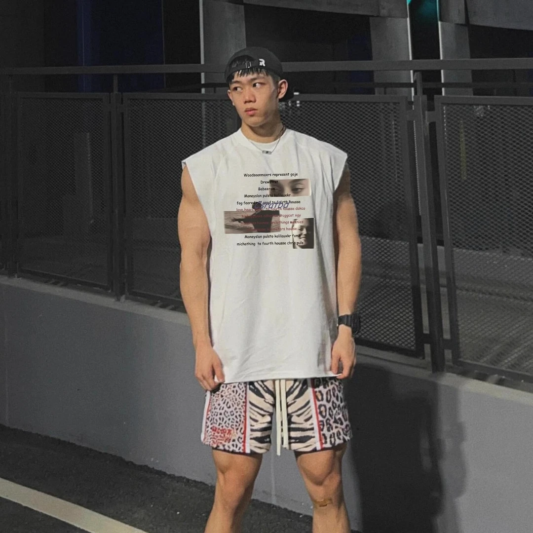 HIP潮牌美式复古坎肩背心无袖男生痞帅重磅纯棉大码宽松潮流上衣