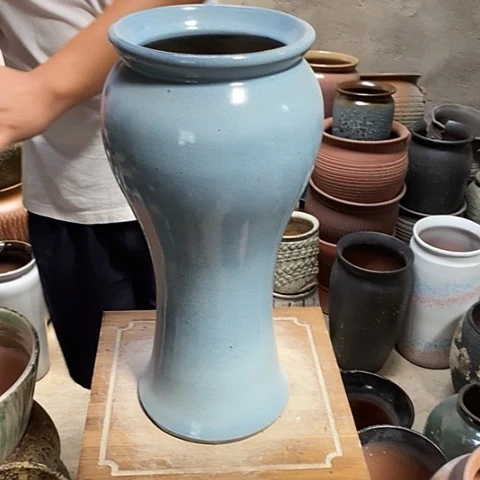 紫砂花盆口18高度43蓝水滴