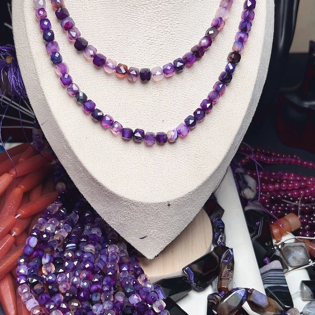 玛瑙/玉髓合金珠宝半成品u127 8m 梦幻妖精钻切方糖一条