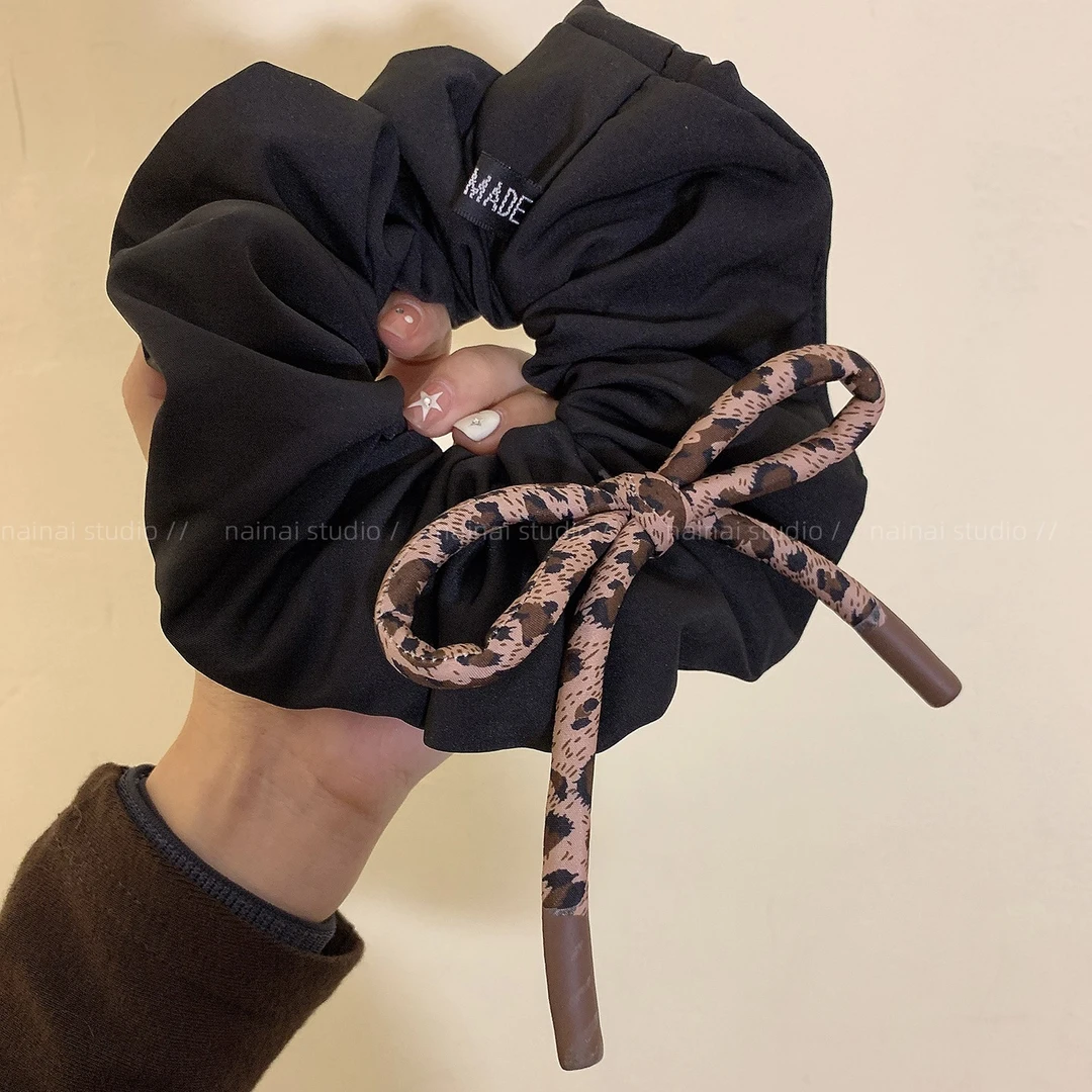 豹纹蝴蝶结大肠发圈复古甜酷辣妹丸子头扎头发马尾发绳头绳发饰