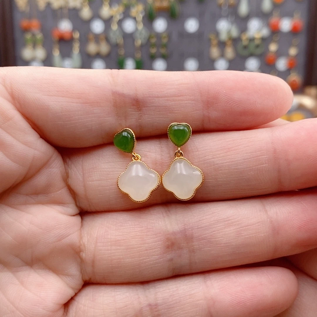 银S925镶嵌和田玉耳饰