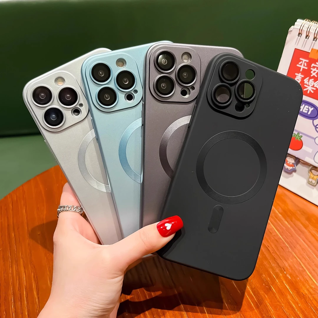 适用苹果16pro手机壳磁吸充电iPhone15带镜头膜14超薄磨砂软硅胶