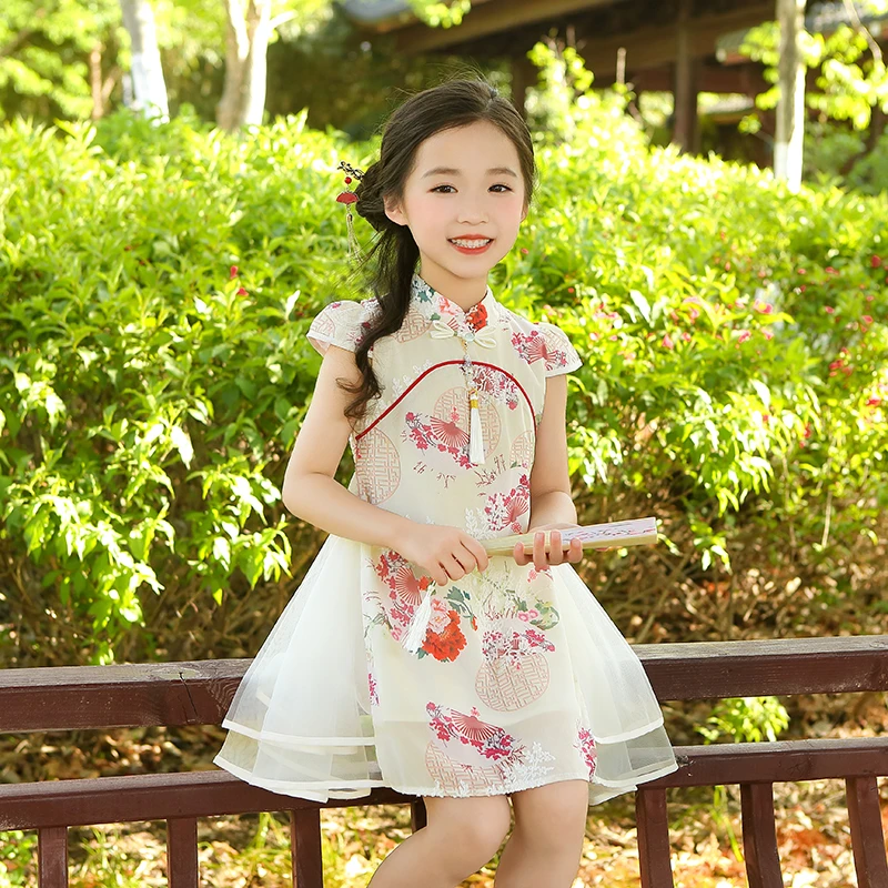 女童夏季旗袍连衣裙2025新款儿童新中式碎花裙子女宝宝古装公主裙