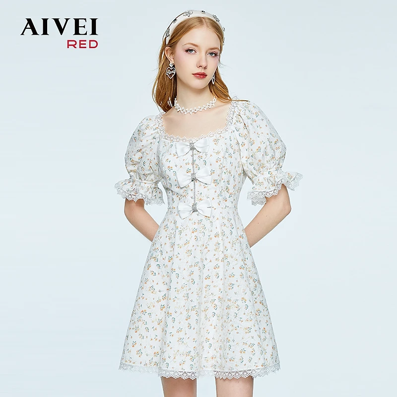 AIVEI欣贺艾薇夏新收腰清新碎花连衣裙P036S085