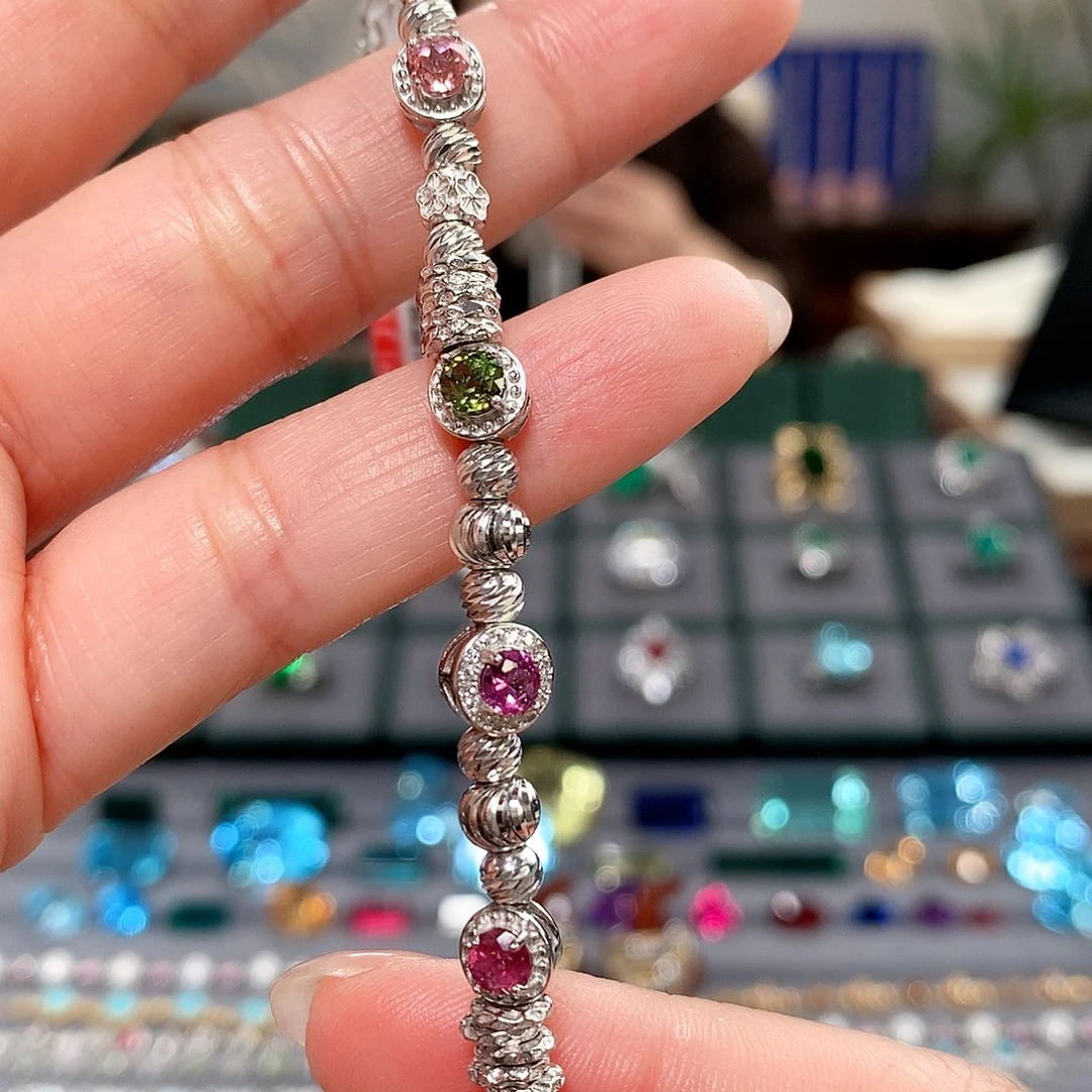 碧玺银S925镶嵌手链盘缠手链