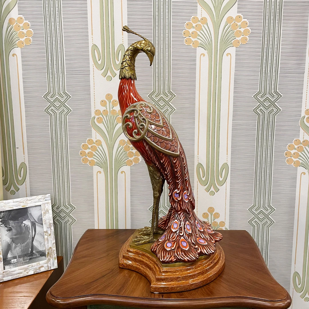 欧美轻奢创意铜配瓷孔雀饰品家居玄关客厅装饰摆件C1534