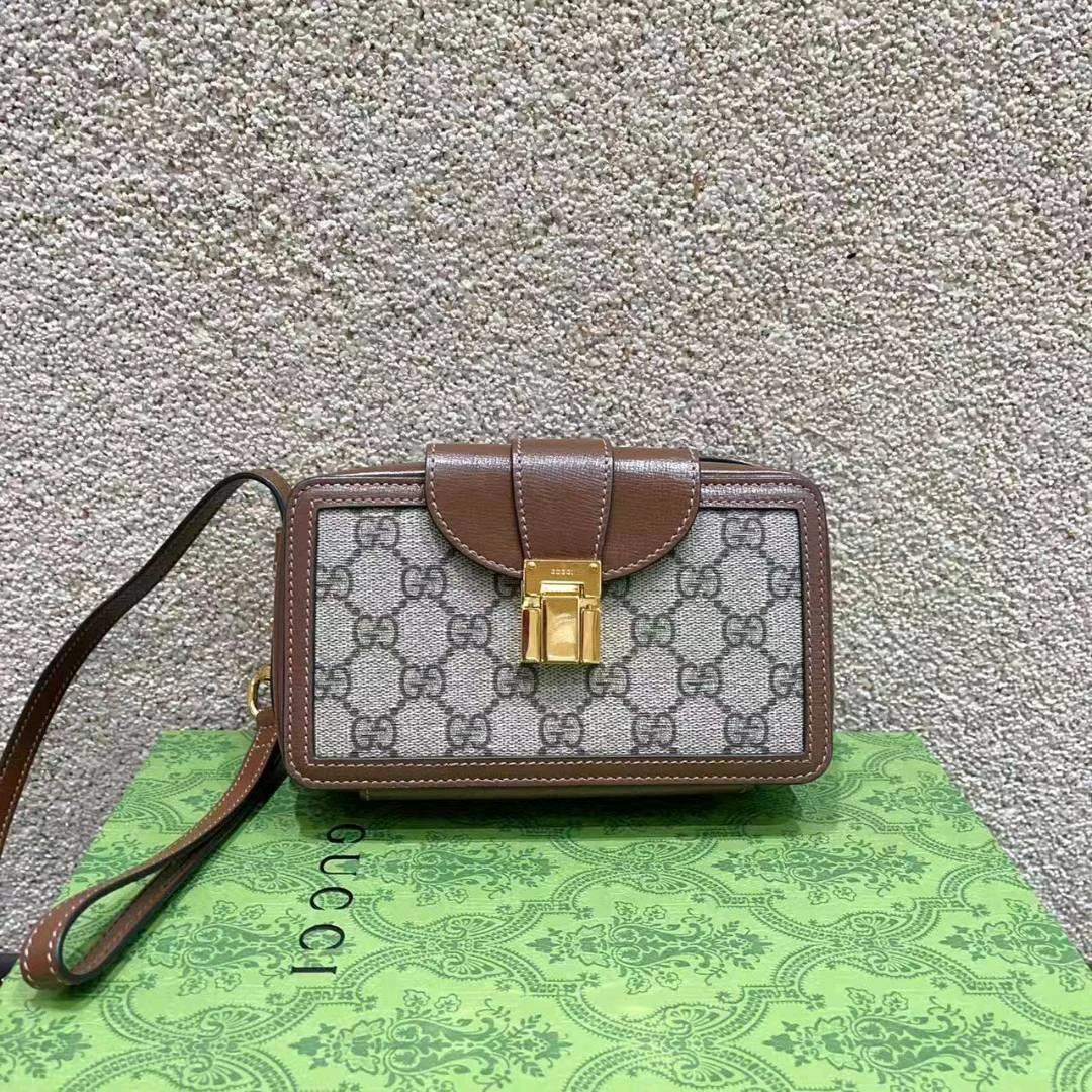 99新 GUCCI/古驰 古驰/Gucci GG Supreme 咖色拼乌木色 老花 涂层