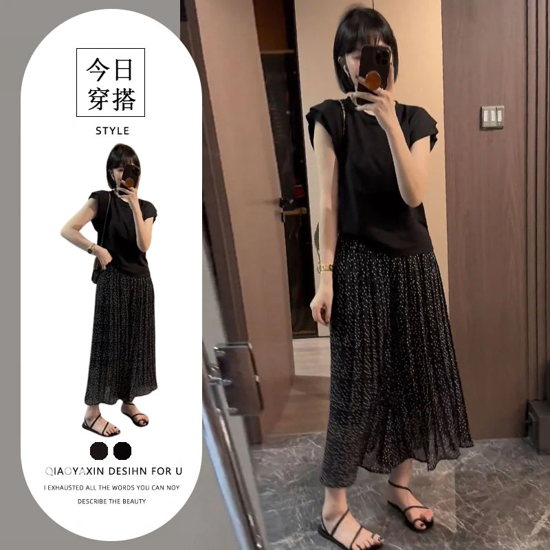 2025年夏装新款搭配一整套韩系百搭短袖上衣女显瘦裙裤两件套装潮