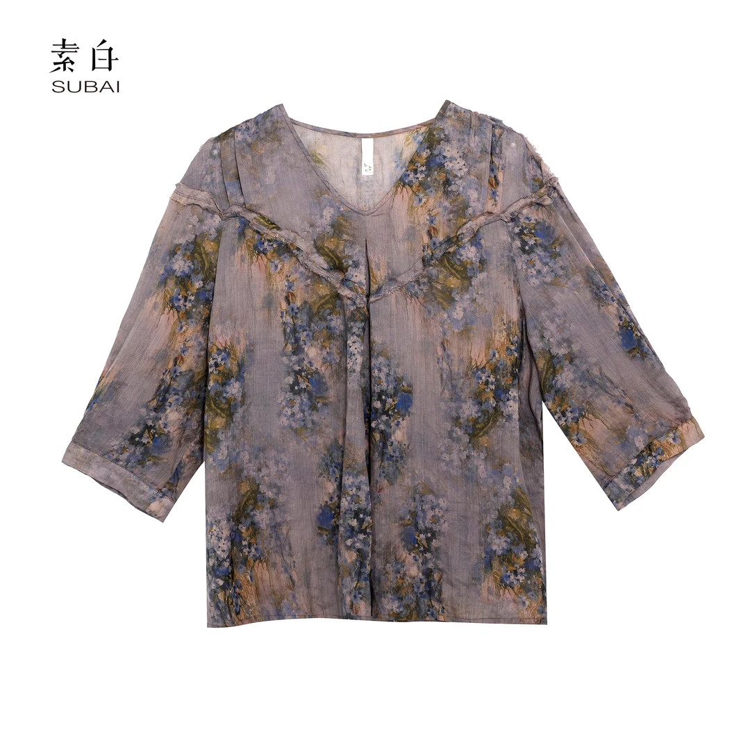 SB3230490702【素白】马乖碎花分割上衣