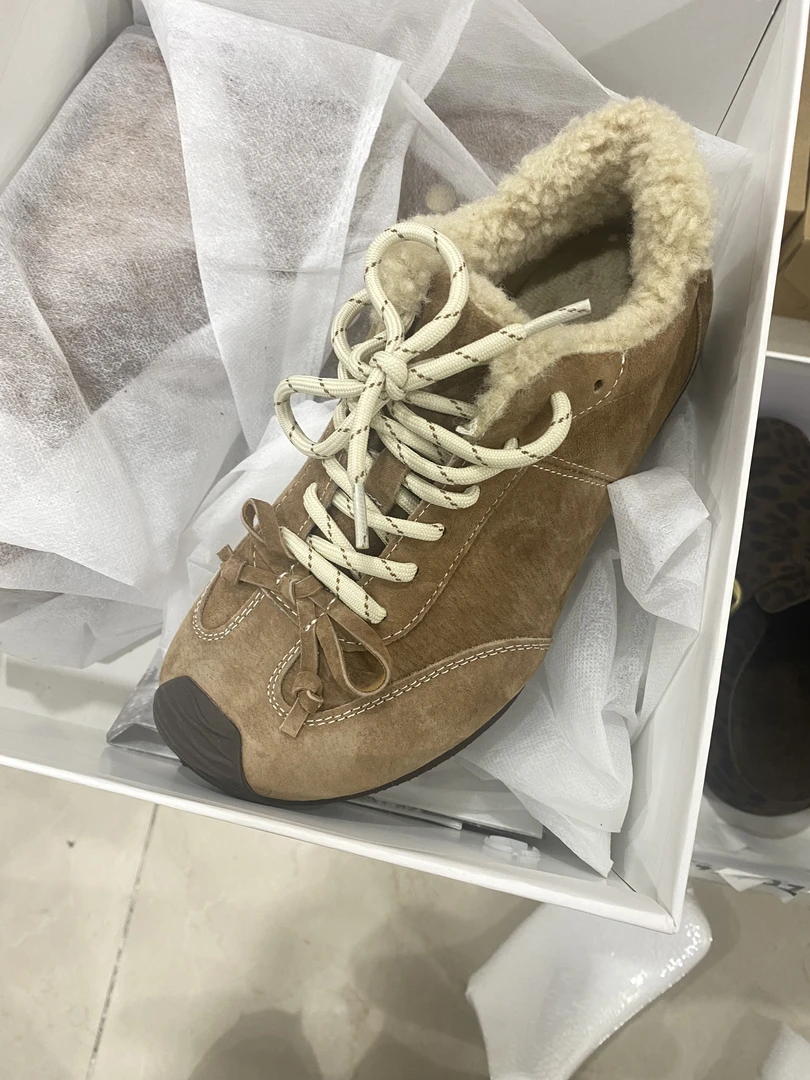 加绒真皮德训鞋女冬季新款蝴蝶结保暖棉鞋阿甘休闲鞋GA10