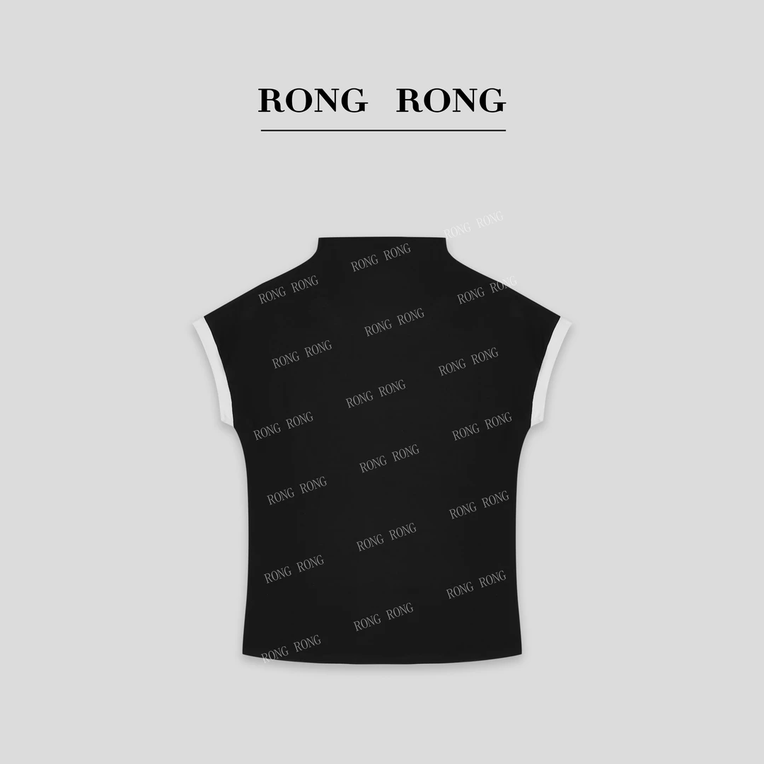 溶溶【时装秀】RONGORONG 醋酸小半高领撞色修身打底衫T-B8969219