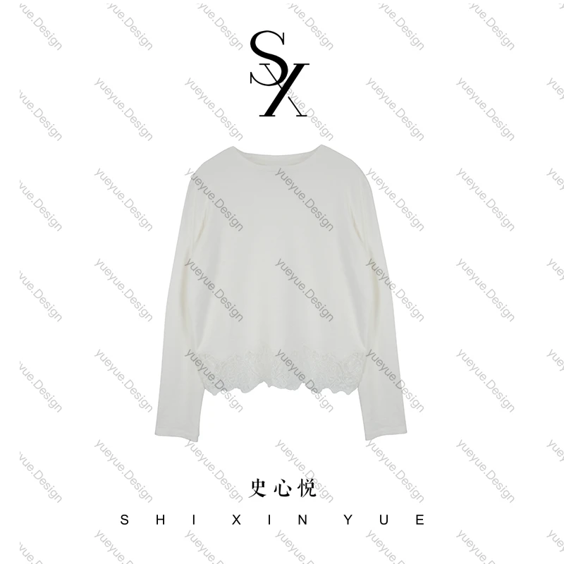 【悦悦专属】早秋新款蕾丝拼接下摆长袖T恤Y801
