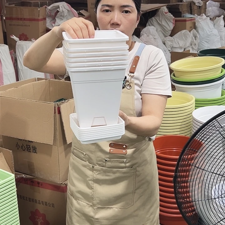 正品方盆口16高18白色带托6只