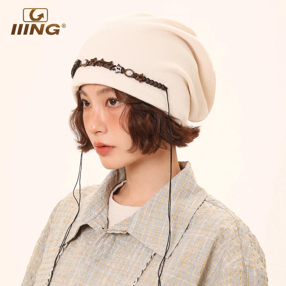 IIING帽控 复古五角星流苏堆堆帽子女秋冬氛围感宽松百搭包头冷帽