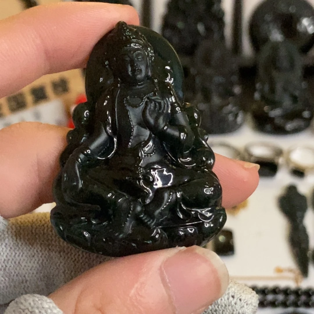 颈饰未镶嵌翡翠k**g缅甸A货墨翠度母观音