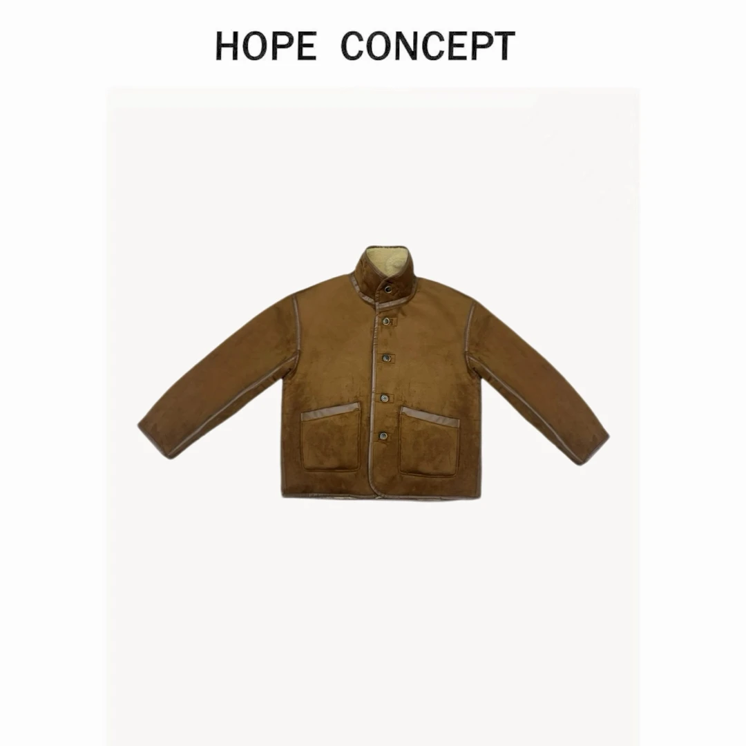 25557#HOPECONCEPT冬日心动信号拉梅尔 仿麂皮羊羔毛两面穿外套