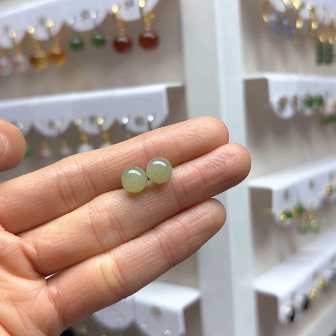 和田玉耳饰银S925镶嵌2