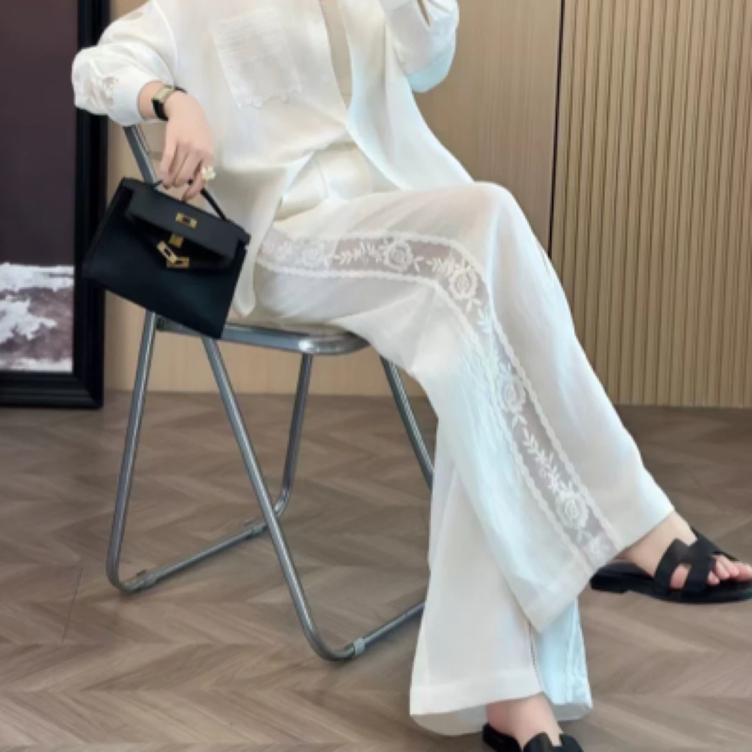 深圳【Xu.q】重磅定制款亚麻拼蕾丝减龄百搭修饰腿型长裤