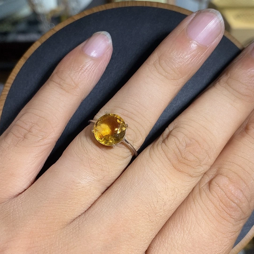 黄晶银S925镶嵌戒指10mm圆切款