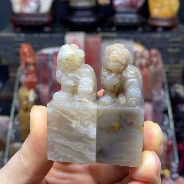 巴林石印石冻石雕头印章2方