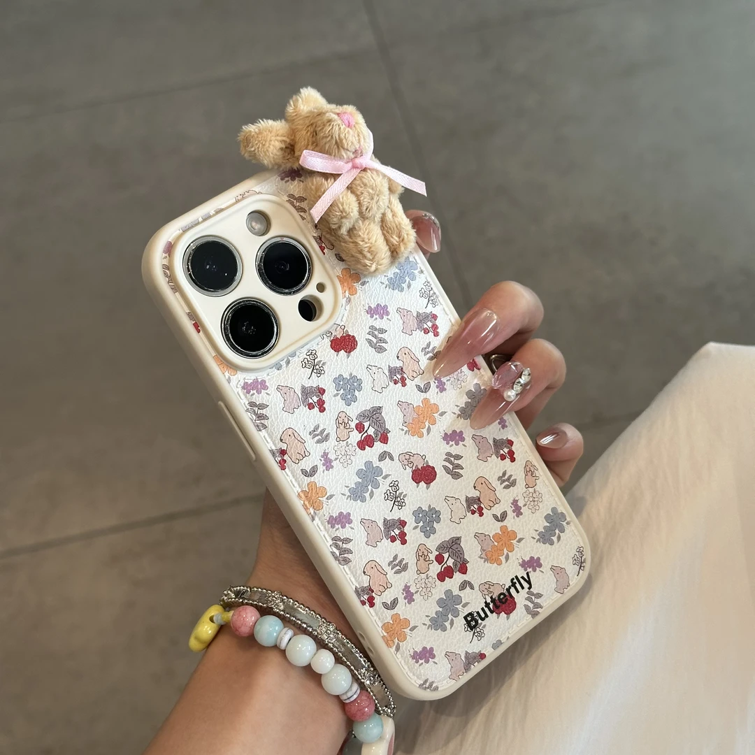 BANCA碎花兔兔公仔适用苹果16/17气垫手机壳小米15vivoppo华为女