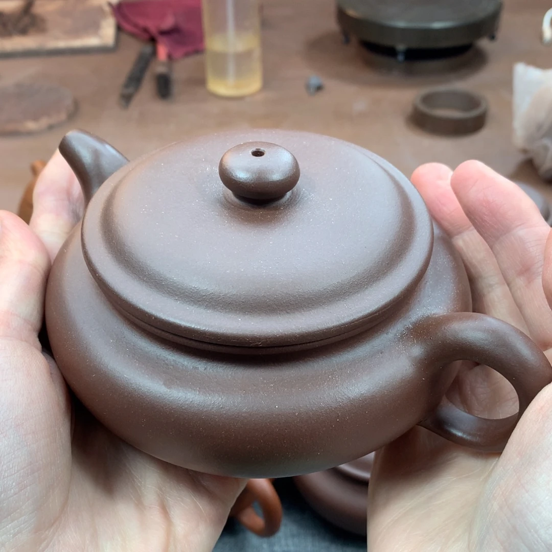 茶壶紫砂扁腹 紫泥 330cc 周宜君