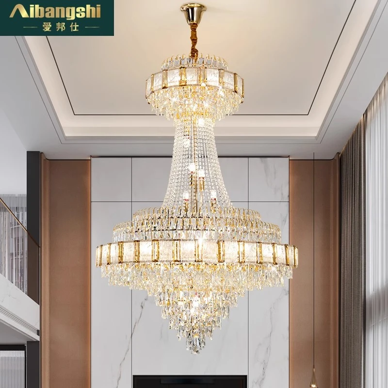 复式楼吊灯2025年新款客厅主灯别墅挑空中空挑高楼中楼水晶大吊灯