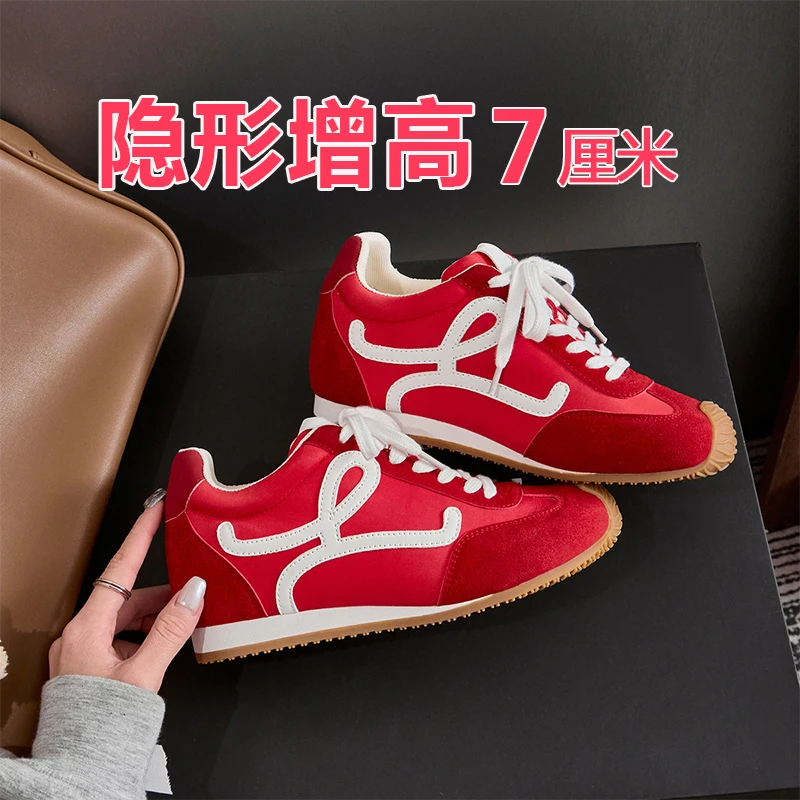 明星同款~真皮软底复古女春夏新款百搭休闲运动韩版阿甘德训鞋子