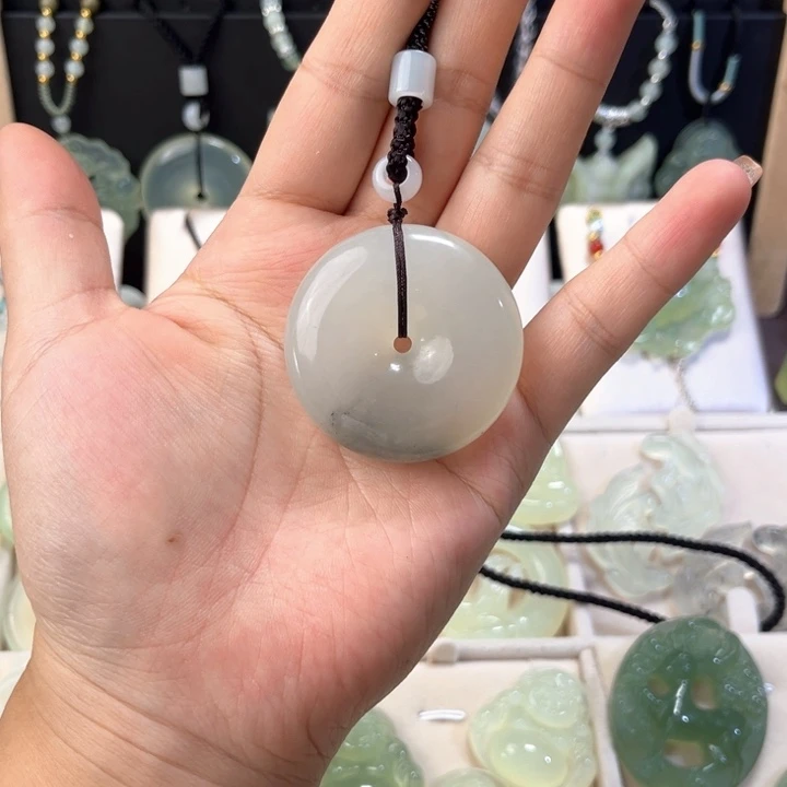 未镶嵌蛇纹石玉吊坠(赠链)水墨平安扣默认有棉送绳