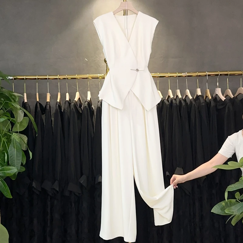 X7031 高级感夏季新款时尚收腰显瘦马甲上衣长裤两件套