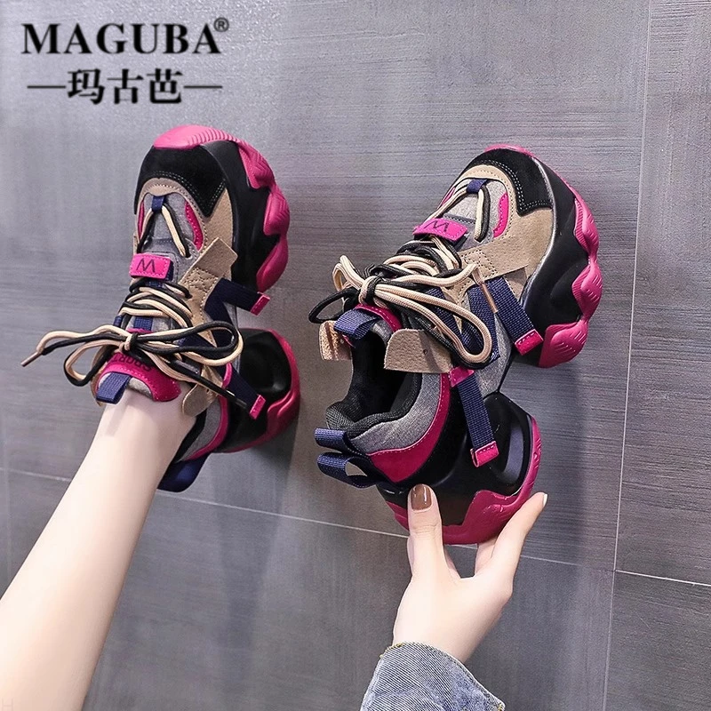MAGUBA/玛古芭轻奢老爹鞋女款厚底增高拼色轻便时尚百搭休闲女鞋