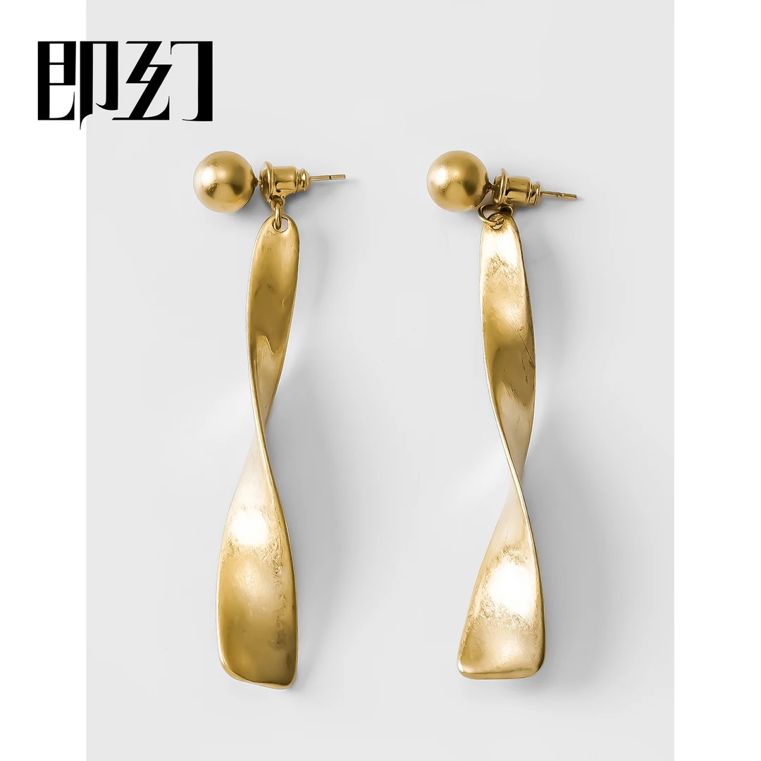 即幻 铜合金耳饰 法式气质优雅简约旋转丝带吊坠耳环132-10227