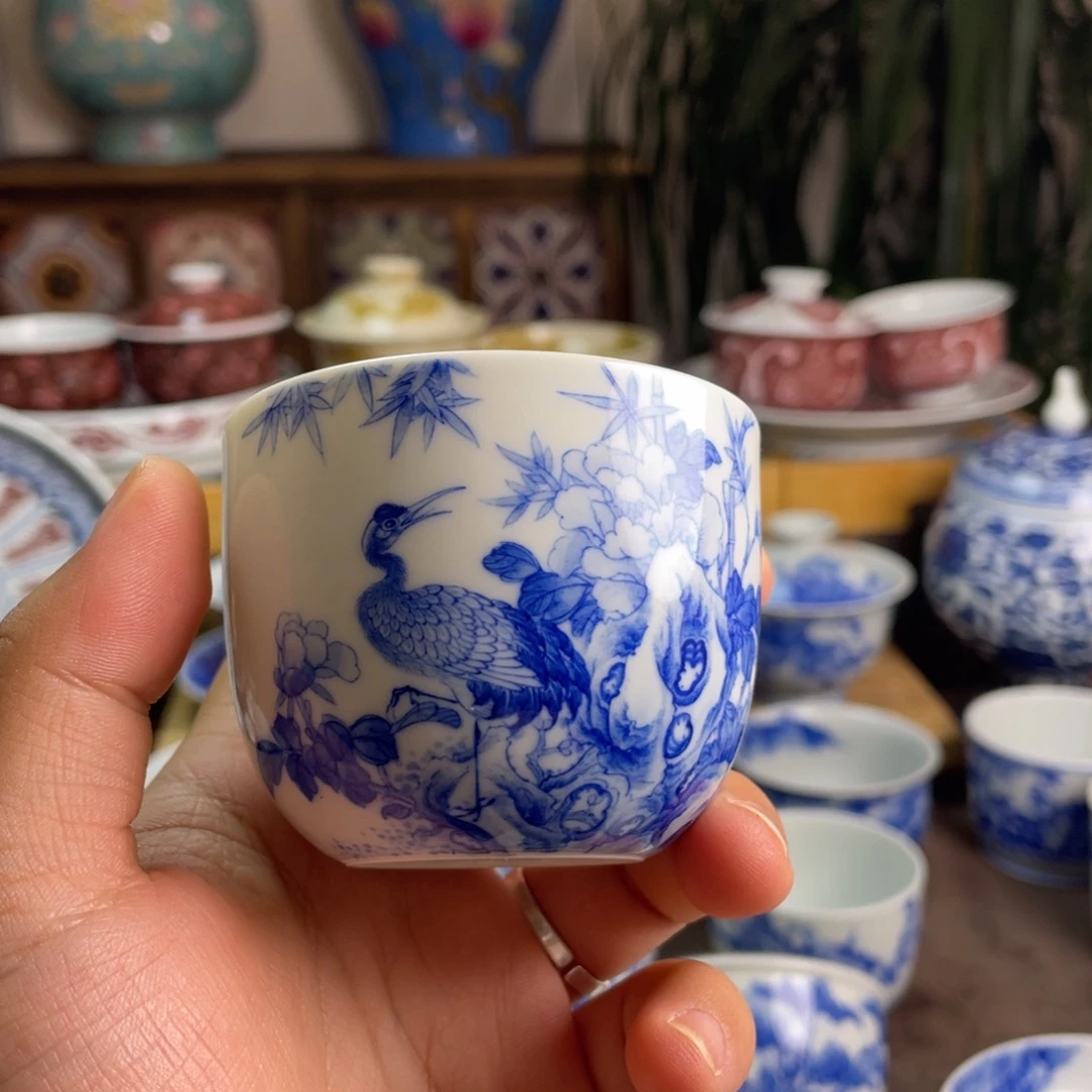 途***。九段花鸟杯子微瑕