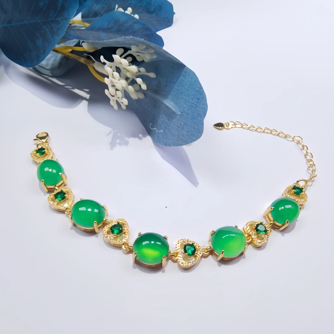 【限量补贴】999足 金金珠天然正冰心形设计阳绿珠宝玉石手链