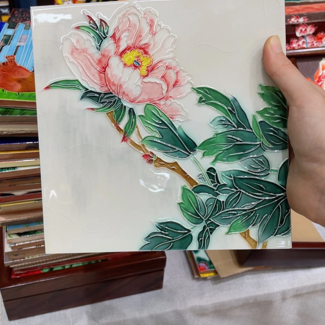 【闪购商品】茶盘20*20牡丹花微瑕单瓷片