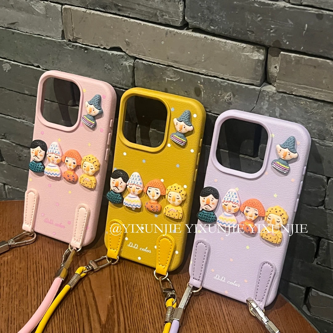 夏天多巴胺公仔手提皮质适用苹果16手机壳iPhone15/14/13promax12