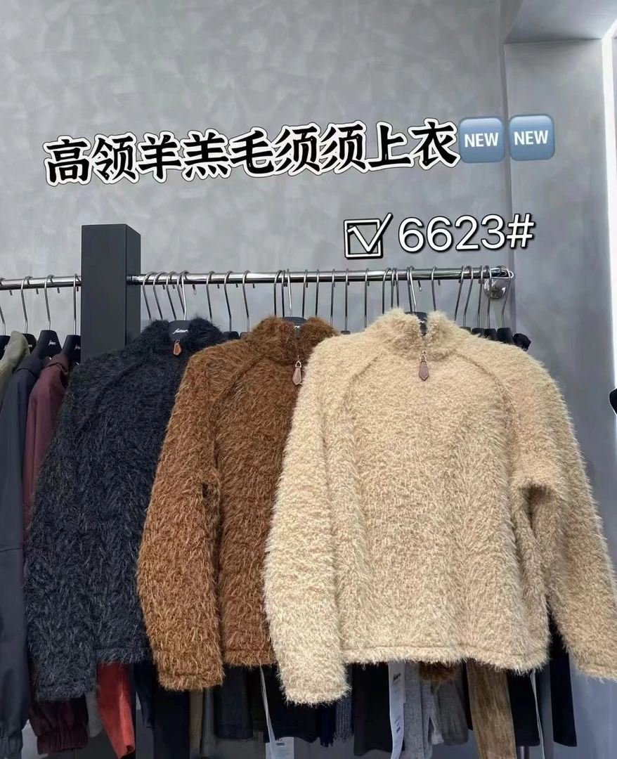 NXX 2024秋冬新款韩系风半高领拉链套头保暖宽松显瘦毛织女