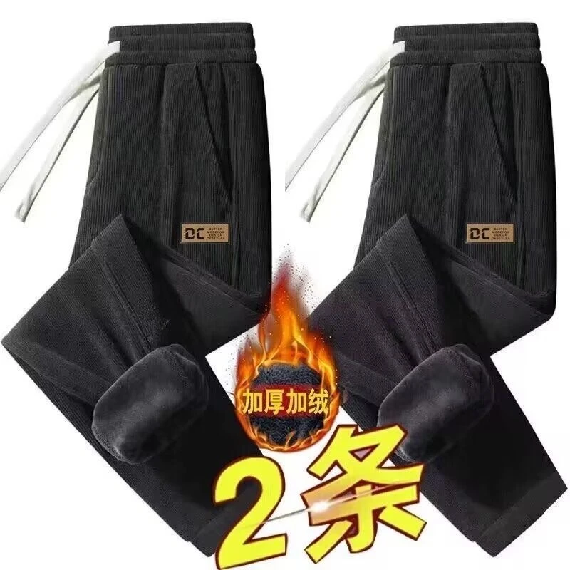 男秋冬款2025新款潮牌灯芯绒运动裤男生宽松束脚休闲加绒加厚卫裤