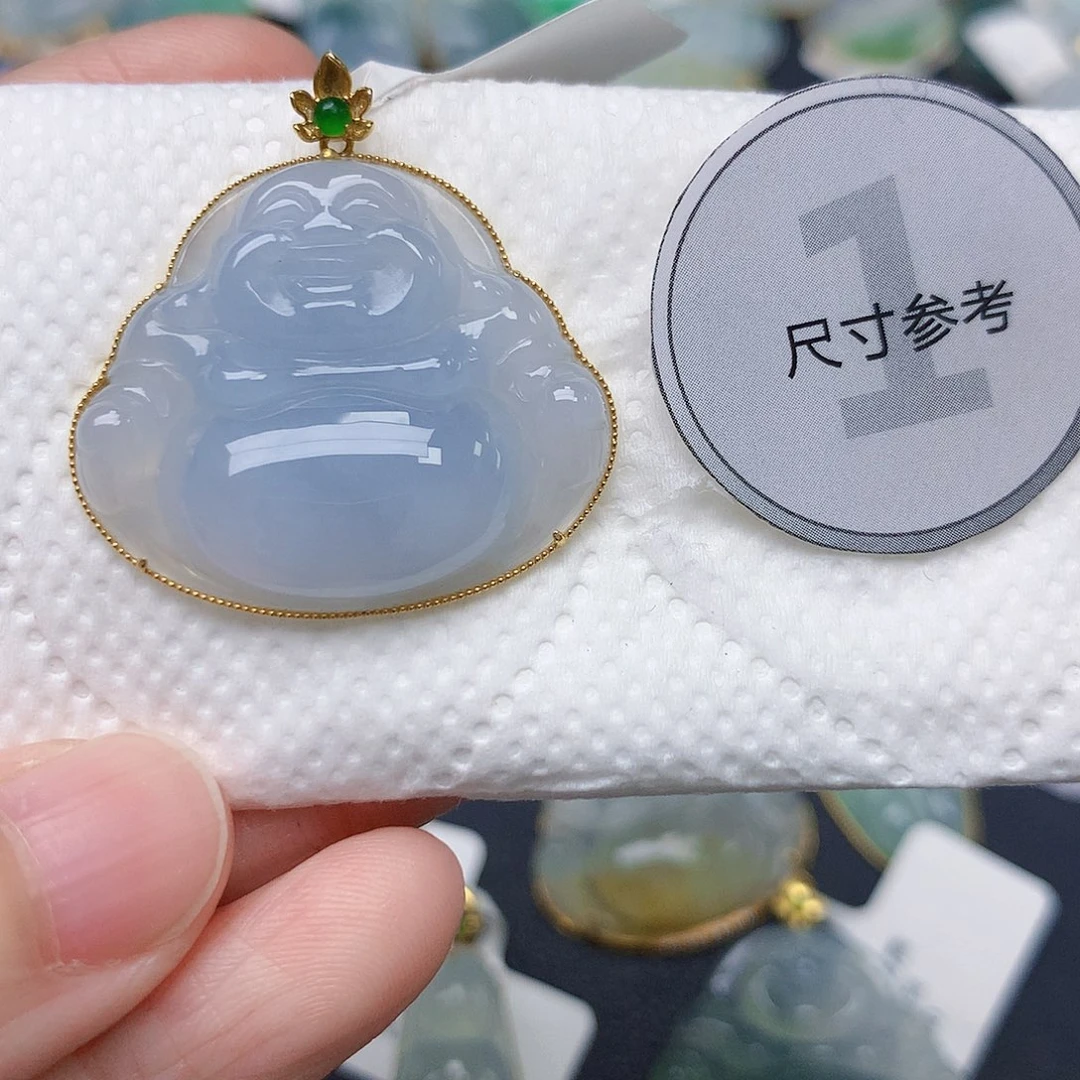 颈饰18K金镶嵌翡翠天然缅甸A货翡翠