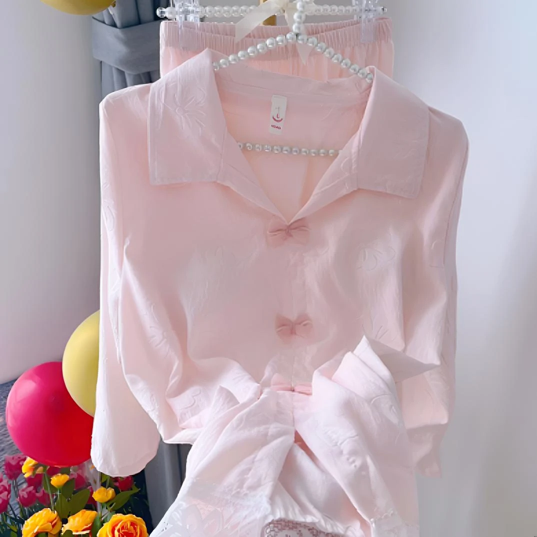 8803 加胸垫云朵棉长袖甜美小香风宽松家居服套装