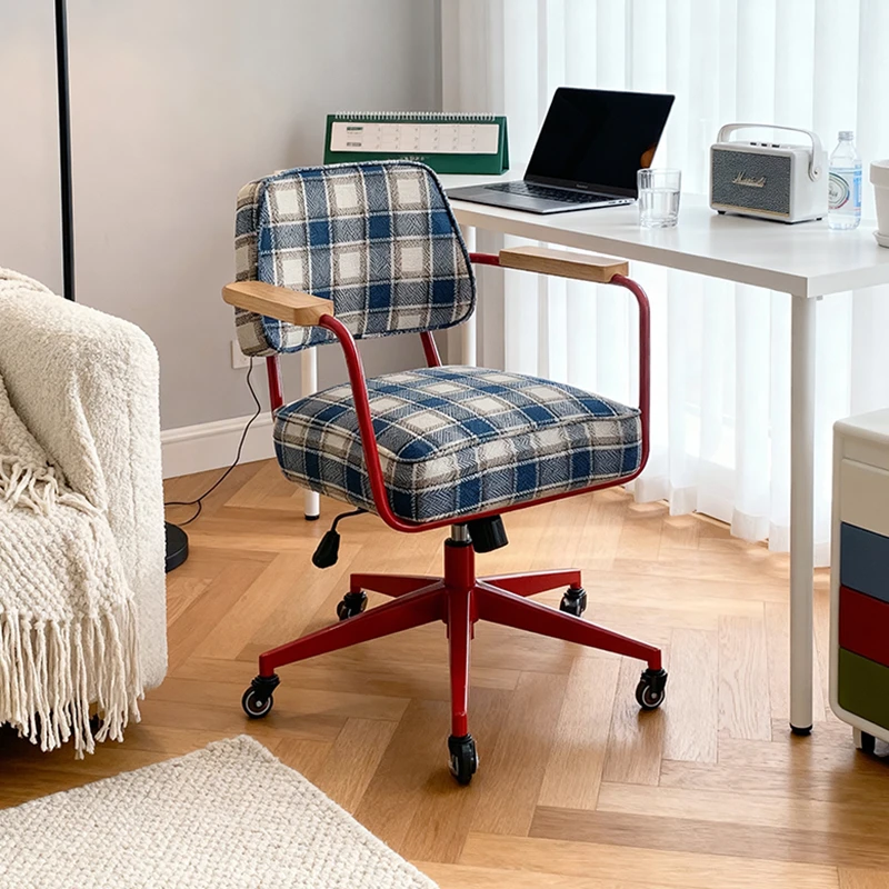 复古风客厅卧室书房可升降电脑椅办公椅现代休闲扶手椅单人方格椅