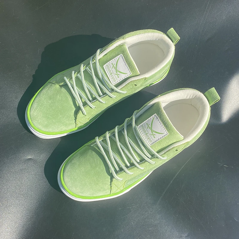 潮流大码男鞋百搭鞋子男款学生板鞋透气休闲牛油果绿色中帮帆布鞋