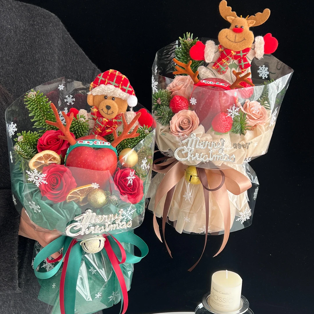 创意小众新款自制麋鹿雪人苹果花束平安果diy材料包圣诞节礼物