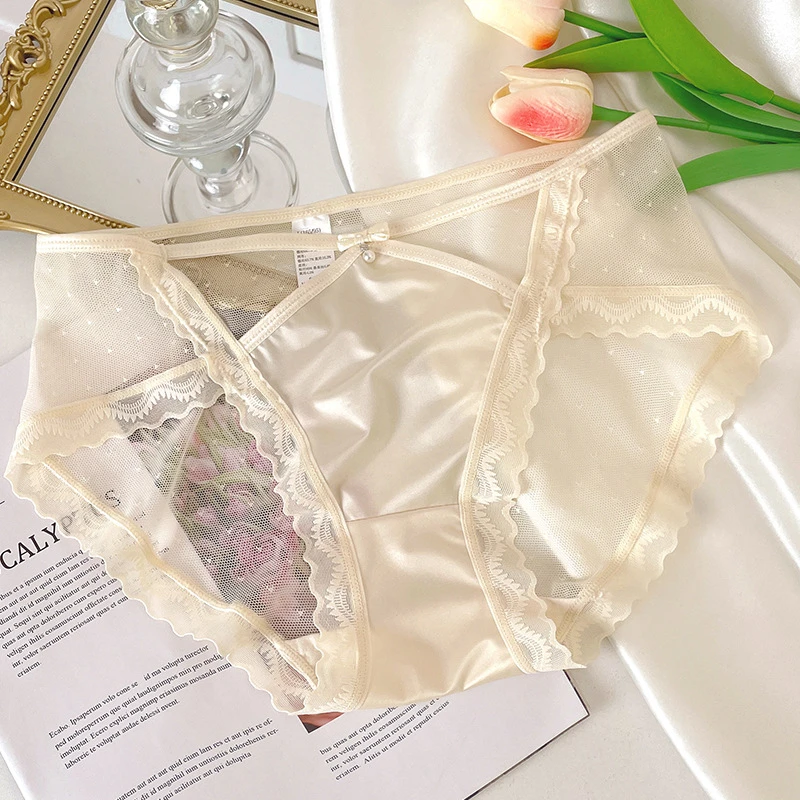 夏季镂空薄款甜美少女日系透气性感中腰三角裤女蕾丝内裤舒适女士