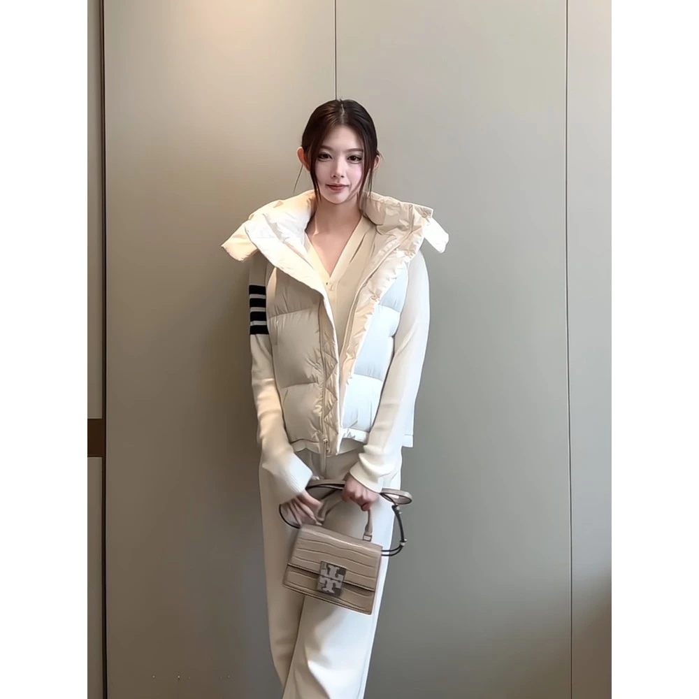 lulu马甲女短款外穿2025冬季新款加厚连帽小个子白面包服时尚休闲