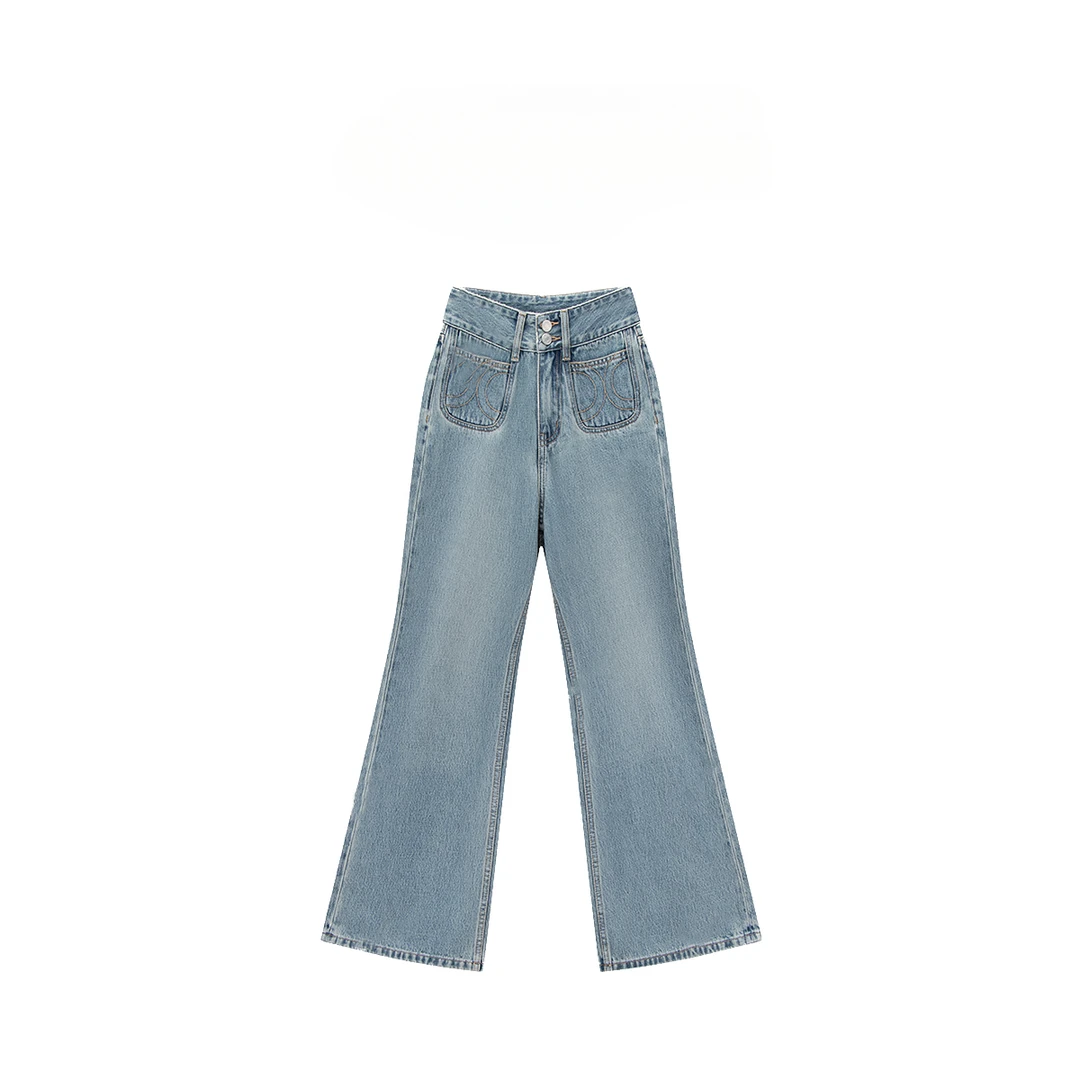 【雪儿专属】夏季100棉蓝色牛仔裤立体显瘦喇叭裤B1236