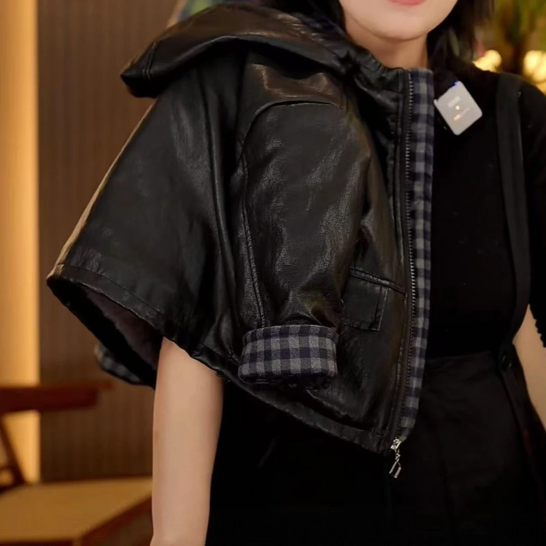 男童加绒皮衣2025新款冬季外套宝宝连帽男女童夹棉加厚夹克黑色潮