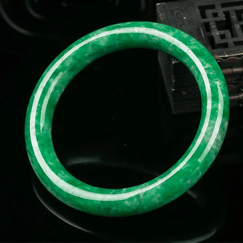 阳绿翡翠手镯冰种帝王绿圆条玉镯缅甸天然老坑满绿女款玉手镯送礼