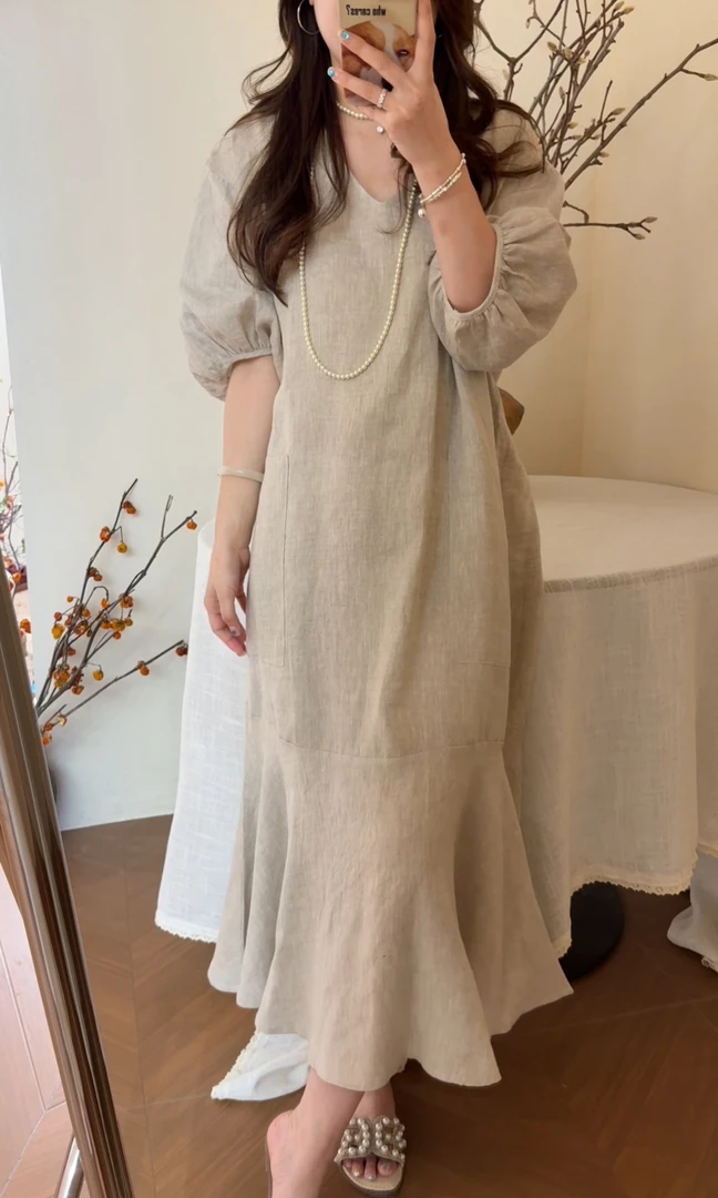 【BayaLi】2025夏季新品包容身材亚麻宽松版松弛感连衣裙